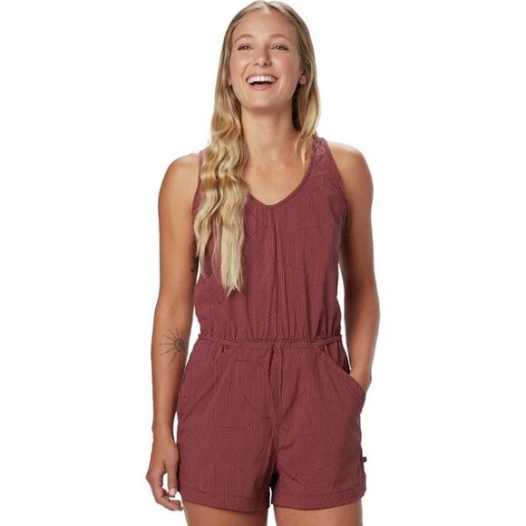 Mountain Hardwear Pants - Mountain Hardwear Railay Burgundy Striped belted Romper XS Lightweight
